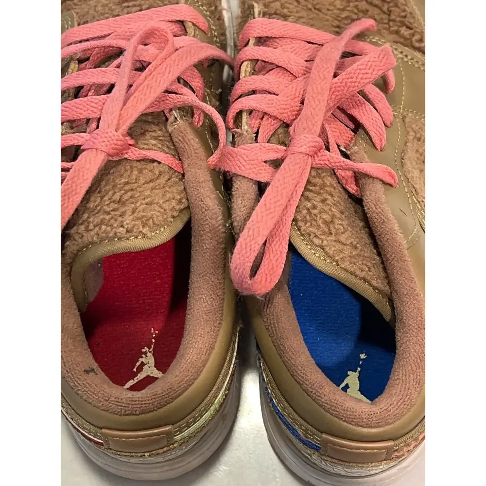 Nike Air Jordan Youth 1 Low Utility GS‎ Teddy Bear Comfort Sneakers Sz 4.5 Beige - Picture 8 of 10